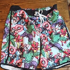 Mens Marvel Heroes Colorful Swim Shorts Size Medium